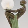 Enigme Art Deco style table lamp nude holding a globe