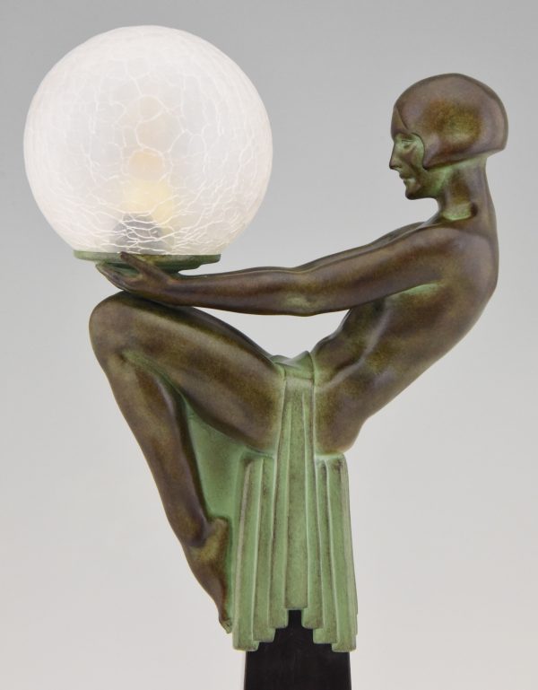 Enigme Art Deco style table lamp nude holding a globe