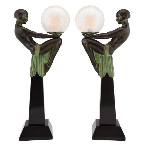 Art Deco style lamp nude holding a globe ENIGME