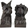 Art Deco sculpture serre livres bronze buste de chiens