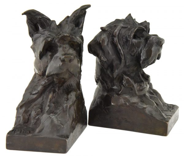 Art Deco bronzen sculpturen boekensteunen hond terrier