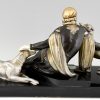 Art Deco sculpture lady with dogs