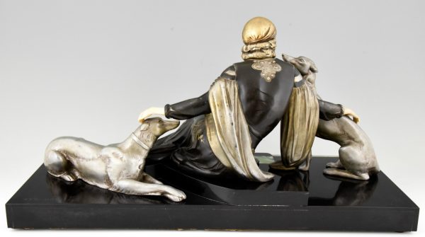 Art Deco sculpture lady with dogs