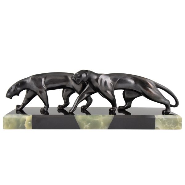 Art Deco sculpture en bronze deux panthères