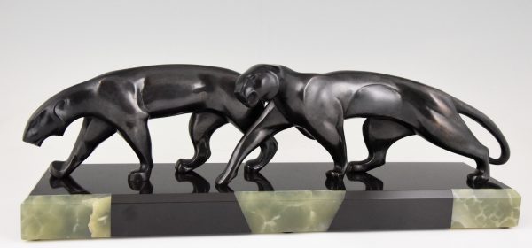 Art Deco bronze sculpture two panthers