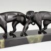 Art Deco bronzen sculptuur twee panters