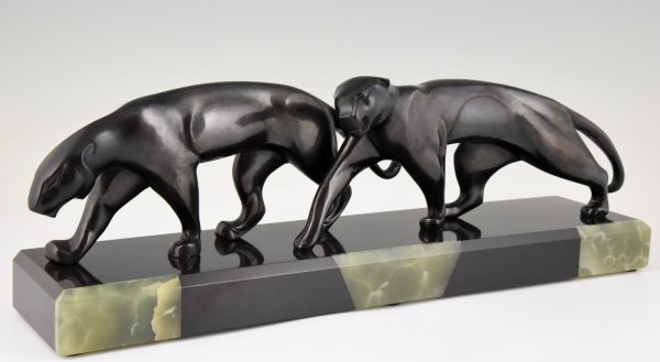 Art Deco bronzen sculptuur twee panters