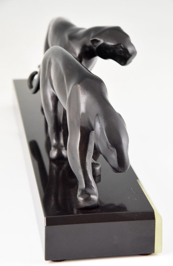 Art Deco bronze sculpture two panthers