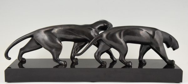 Art Deco sculpture en bronze deux panthères