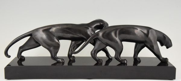 Art Deco bronze sculpture two panthers