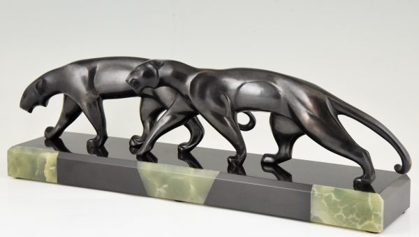 Art Deco bronze sculpture two panthers