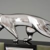 Art Deco Kaminuhr mit 3 Panther in Bronze, Marmor un Onyx