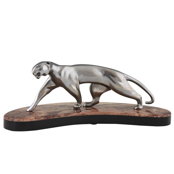 Art Deco nickel plated bronze panther on marble base.