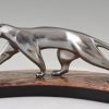 Art Deco nickel plated bronze panther on marble base.