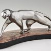 Art Deco nickel plated bronze panther on marble base.