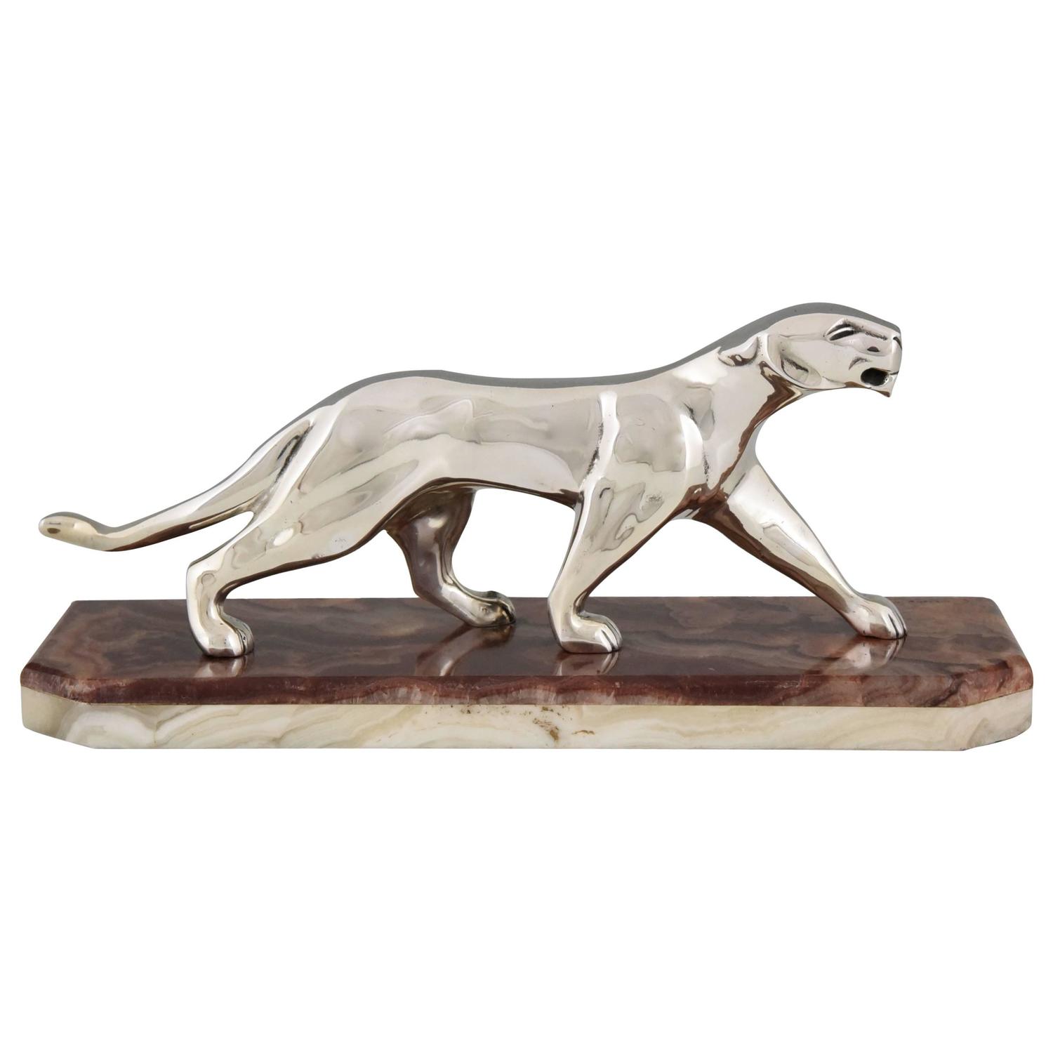 Art Deco Bronze Skulptur verrsilbert Panther