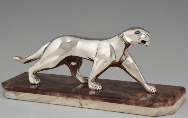 Art Deco Bronze Skulptur verrsilbert Panther