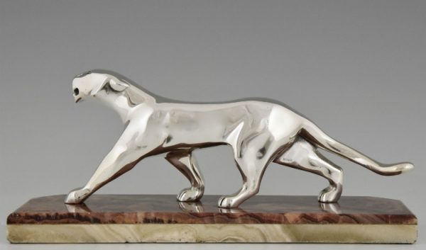 Art Deco Bronze Skulptur verrsilbert Panther