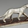 Art Deco verzilverd bronzen beeld panter