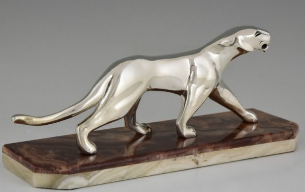 Art Deco Bronze Skulptur verrsilbert Panther