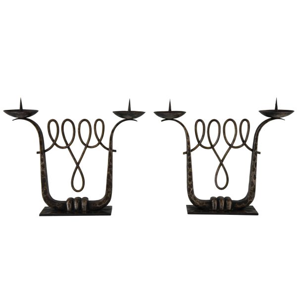 A fine pair of Art Deco wrought iron candelabra