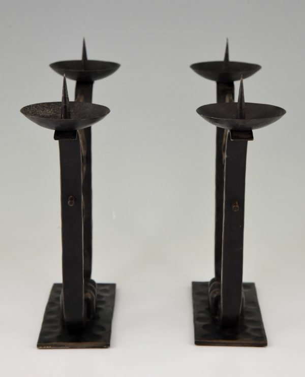 A fine pair of Art Deco wrought iron candelabra