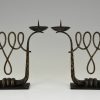 A fine pair of Art Deco wrought iron candelabra