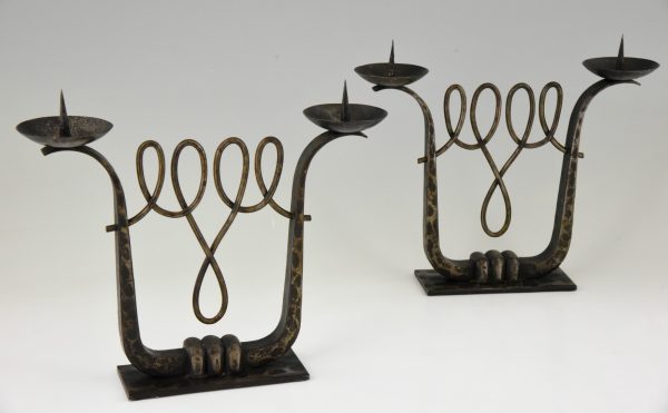 A fine pair of Art Deco wrought iron candelabra