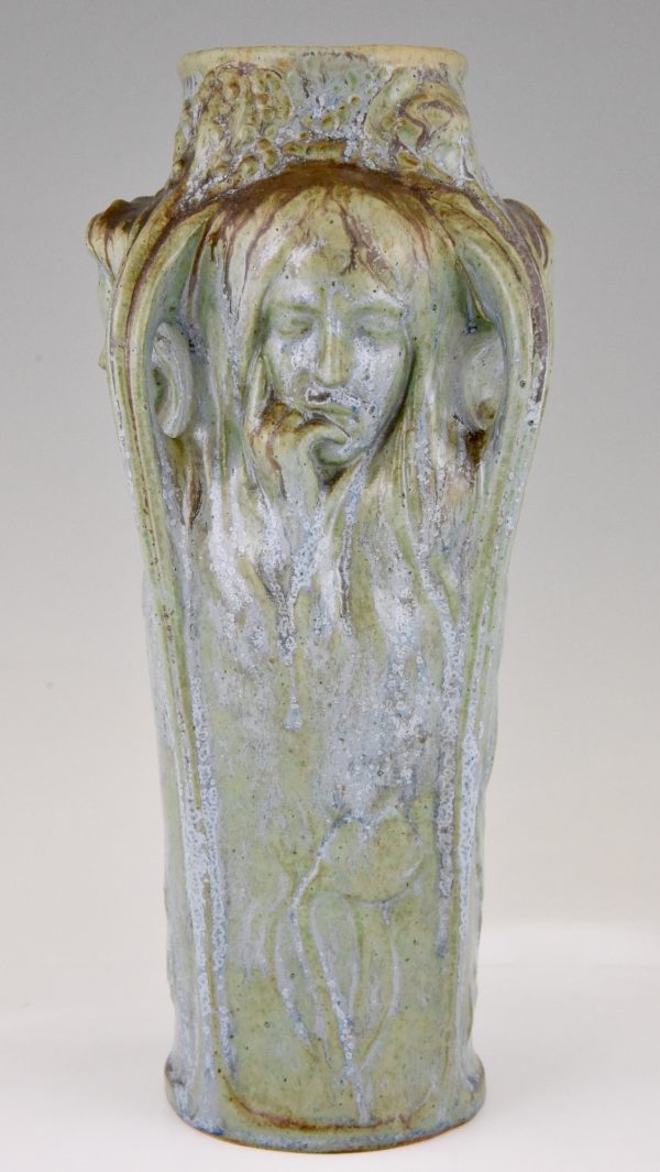 Art Nouveau vase with 4 women’s faces, four seasons.