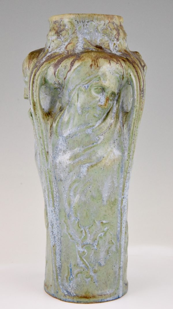 Art Nouveau vase with 4 women’s faces, four seasons.