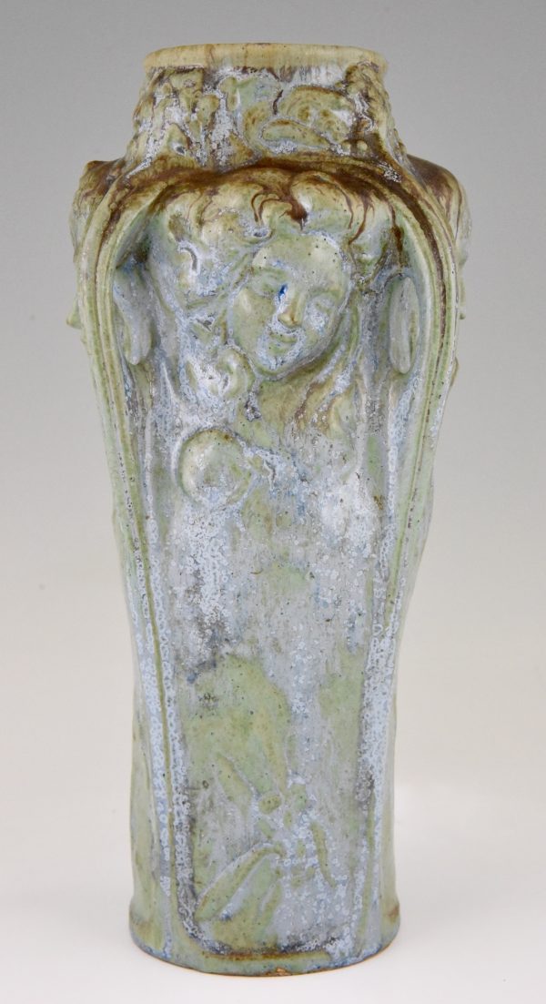 Art Nouveau vase with 4 women’s faces, four seasons.