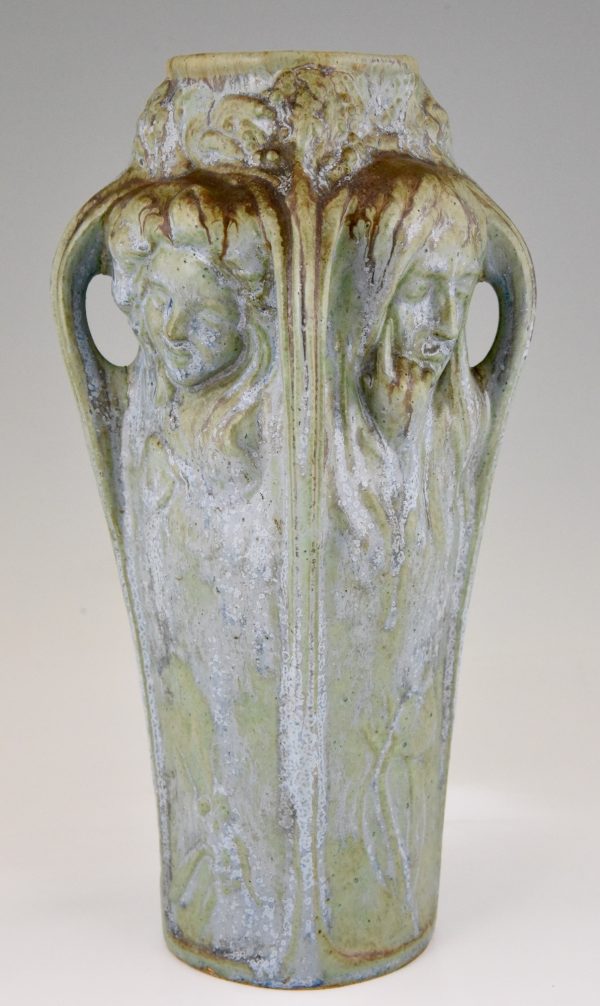 Art Nouveau vase with 4 women’s faces, four seasons.