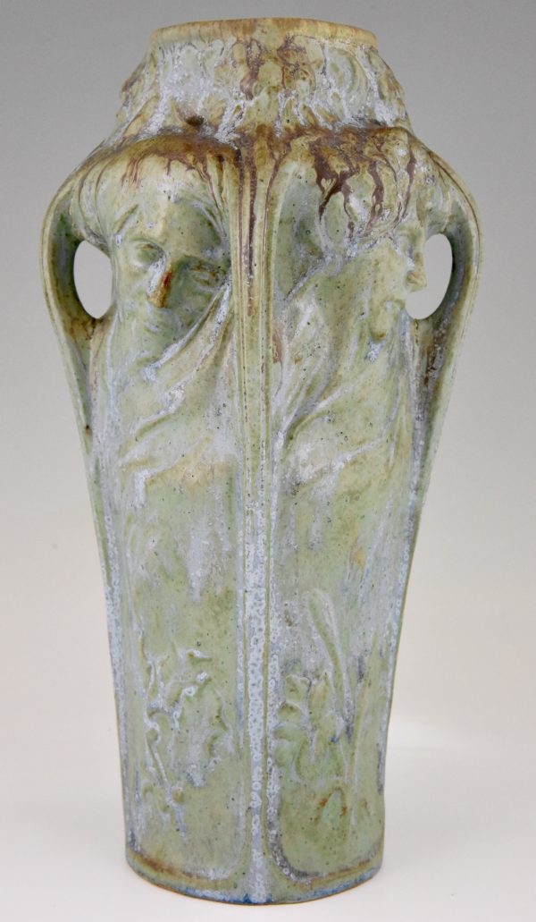 Art Nouveau vase with 4 women’s faces, four seasons.