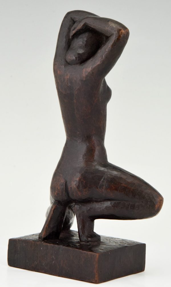 Art Deco hand carved wooden sculpture of a nude