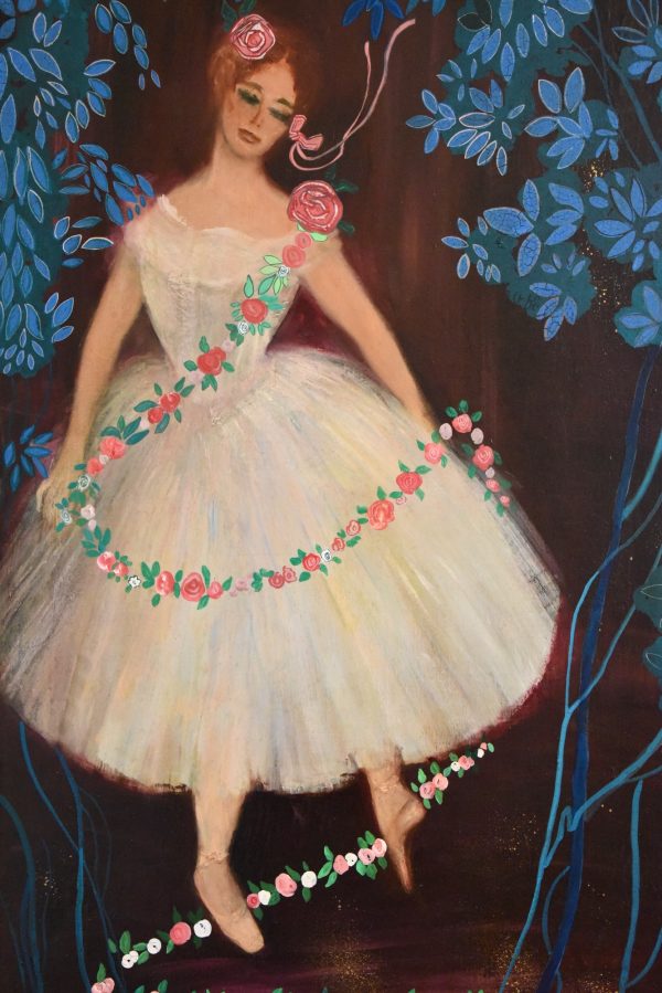 Mid Century painting of the ballerina étoile Claude Bessy.  