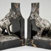 Art Deco bronze bookends cat and bulldog.