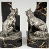 Art Deco Buchstützen Bronze Katze und Bulldogge
