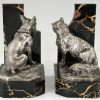 Art Deco serre livres bronze chat et bouledogue