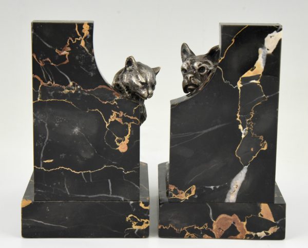 Art Deco serre livres bronze chat et bouledogue