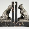 Art Deco bronze bookends cat and bulldog.