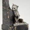 Art Deco serre livres bronze chat et bouledogue