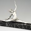 Art Deco verzilverd bronzen sculptuur danseres in spagaat