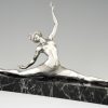 Art Deco silvered bronze sculpture nude dancer in split pose