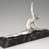 Art Deco silvered bronze sculpture nude dancer in split pose