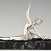 Art Deco silvered bronze sculpture nude dancer in split pose