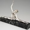 Art Deco silvered bronze sculpture nude dancer in split pose