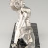 Art Deco silvered bronze sculpture nude dancer in split pose