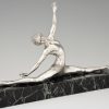 Art Deco silvered bronze sculpture nude dancer in split pose