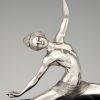 Art Deco silvered bronze sculpture nude dancer in split pose