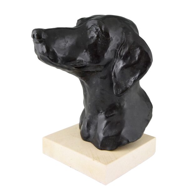 Art Deco bronze sculpture bust of a hunting dog